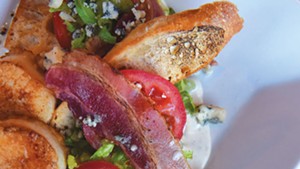 A BLT salad, with romaine, "VT Smoke & Cure" bacon, bleu cheese dressing and crostini at the Barrows House in Dorset, Vt.