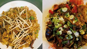 Beef flat noodles and Momo Chili at Maya's Kitchen &amp; Bar