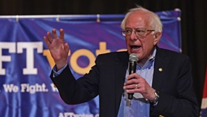 Sen. Bernie Sanders speaking at Lordstown High School on Sunday in Warren, Ohio