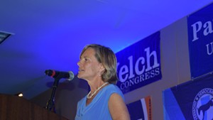 State Transportation Secretary Sue Minter speaks last month at the Vermont Democratic Party's Curtis Awards dinner, where she was one of the award recipients
