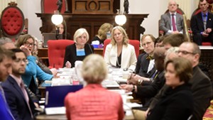 Lawmakers listening to testimony in February about legislation guaranteeing a woman's right to an abortion