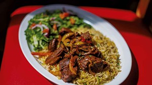 A classic Somali dish of goat and rice at Kismayo Kitchen