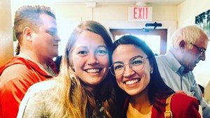 Molly Gray and U.S. Rep. Alexandria Ocasio-Cortez on Saturday morning at Penny Cluse Café in Burlington