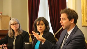 Rep. Patty McCoy, Speaker Mitzi Johnson and Senate President Pro Tempore Tim Ashe on Friday at a meeting of the Joint Rules Committee