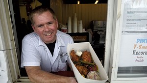 Canteen Creemee Company chef-owner Charlie Menard with a fried chicken box