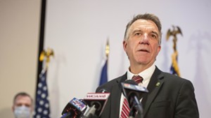 Gov. Phil Scott speaking at a press conference on Friday