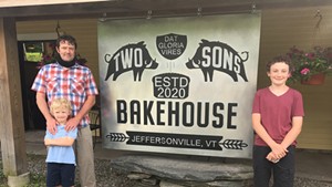 Bill Hoag and his sons in front of Two Sons Bakehouse