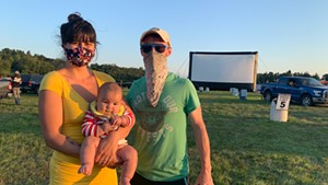 Saturn Roblee, Cavan Meese and their son Kai at the Moonrise Cinemas pop-up drive-in, Lyndonville