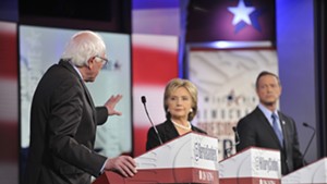 Bernie Sanders, Hillary Clinton and Martin O'Malley at an earlier debate