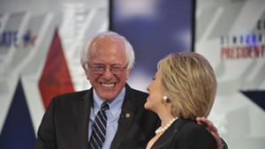 Sen. Bernie Sanders and former secretary of state Hillary Clinton debate in Des Moines last November.