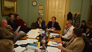 Garrett Graff (right, center) speaking to the Senate Government Operations Committee