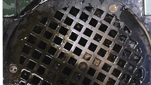 A February 2020 photograph of a Chittenden Regional Correctional Facility shower drain taken by Office of Prisoners' Rights investigator Hillary Reale