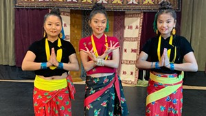 Isha Ghaley, Risthika Gurung  and Bindhiya Khadka of  the Bhutanese Nepali Cultural Heritage Dance Group