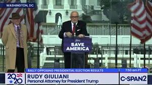 Rudy Giuliani speaking to attendees at the Stop the Steal Rally last Wednesday