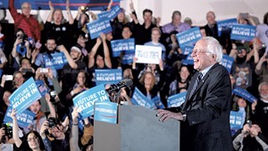 Sen. Bernie Sanders celebrating his win in New Hampshire last month.