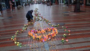 The Floral Heart Project display on Church Street