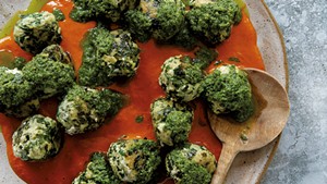 Chicken kale meatballs with CBD-infused cherry tomato and pesto sauces