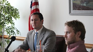 Shumlin chief of staff Darren Springer and spokesman Scott Coriell Monday at the Pavilion State Office Building