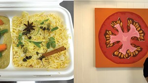 Left: Vegetable curry with saffron rice from Enna; Shannon Bates