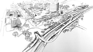 A 1964 Horizon document envisioning the urban renewal zone and elevated highways along the lake