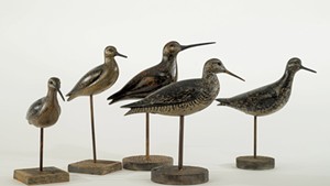 Dowitcher and yellowlegs shorebird stick-up decoys, circa 1890-1900, by Charles Sumner Bunn