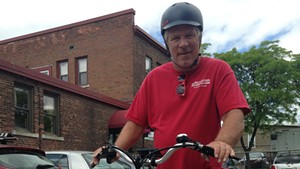 Rick Sharp on an electric bike.