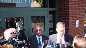 Sen. Norm McAllister, left, and attorney Brooks McArthur Thursday outside Franklin County Superior Court.
