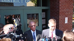 Sen. Norm McAllister and attorney Brooks McArthur last Thursday outside Franklin Superior Court.