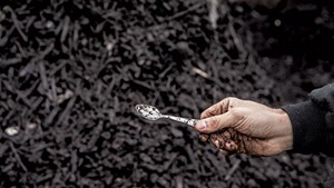 A metal spoon removed from a Green Mountain Compost pile