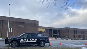 Bristol Police stationed in front of Mount Abraham Union Middle/High School Friday morning
