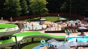 The view of the Mountainside Water Playground, from the top of a slide