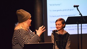 Mimi Lodestone, right, with Kat Redniss, discussing "The Lie"