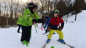 A ski lesson at Mad River Glen in Waitsfield