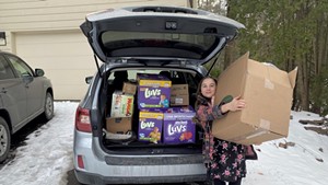 Zoe delivering a carload of supplies