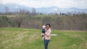 Eliana Castro with her 8-month-old baby, Adelaide Galloway, 
    at Wheeler Nature Park in South Burlington