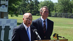 Randy Brock (left) endorses Phil Scott for governor.