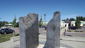 A sculpture in the Milton Square plaza