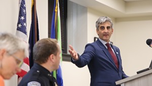 Burlington Mayor Miro Weinberger speaking at a press conference on Thursday