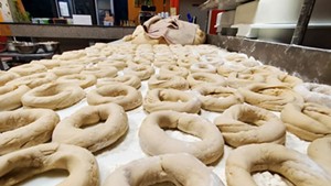 Myer's Bagels' freshly rolled bagel dough