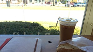 Iced coffee and maple walnut biscotti at Village Wine and Coffee in Shelburne