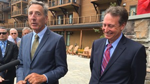 Gov. Peter Shumlin, left, and Michael Goldberg, the receiver appointed by a federal judge to oversee Jay Peak Resort and Burke Mountain
