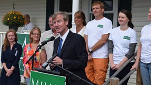 Republican Scott Milne speaks Saturday as he formally kicks off his campaign for U.S. Senate in the town of Washington.