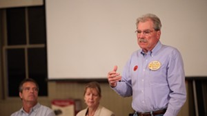 Mark MacDonald speaks at a candidate forum in September