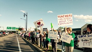 Burlington teachers picketing Tuesday.