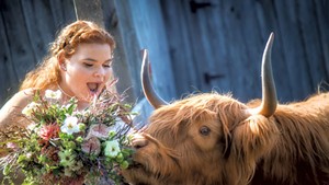 Samantha Granger and a Scottish Highland cow
