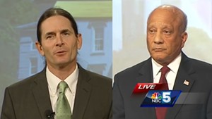 David Zuckerman, left, and Randy Brock at a My NBC5 debate Monday in Burlington