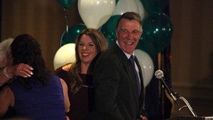 Governor-elect Phil Scott celebrating with his wife, mother and daughter Tuesday night.