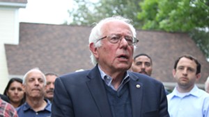 Sen. Bernie Sanders outside his Burlington home in June