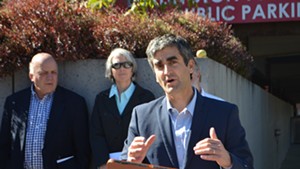 Mayor Miro Weinberger speaking at a news conference about ballot questions