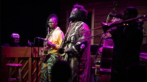 Kamasi Washington and Lakecia Benjamin performing during the Burlington Discover Jazz Festival